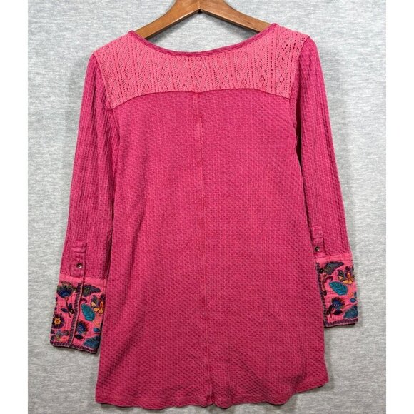 Soft Surroundings Pink Palmer Boho‎ Floral Embroidery Thermal Top Size S - Picture 6 of 6